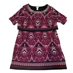 Catherine's Pink Floral With Silver Details Lightweight Long Top 3X